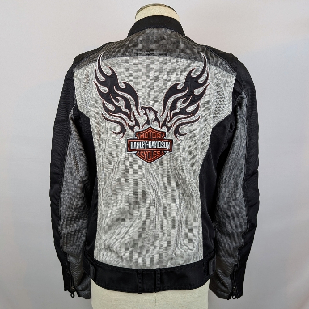 Harley-Davidson Women's Riding Jacket Mesh Embroidered Grey Black Tall L EUC